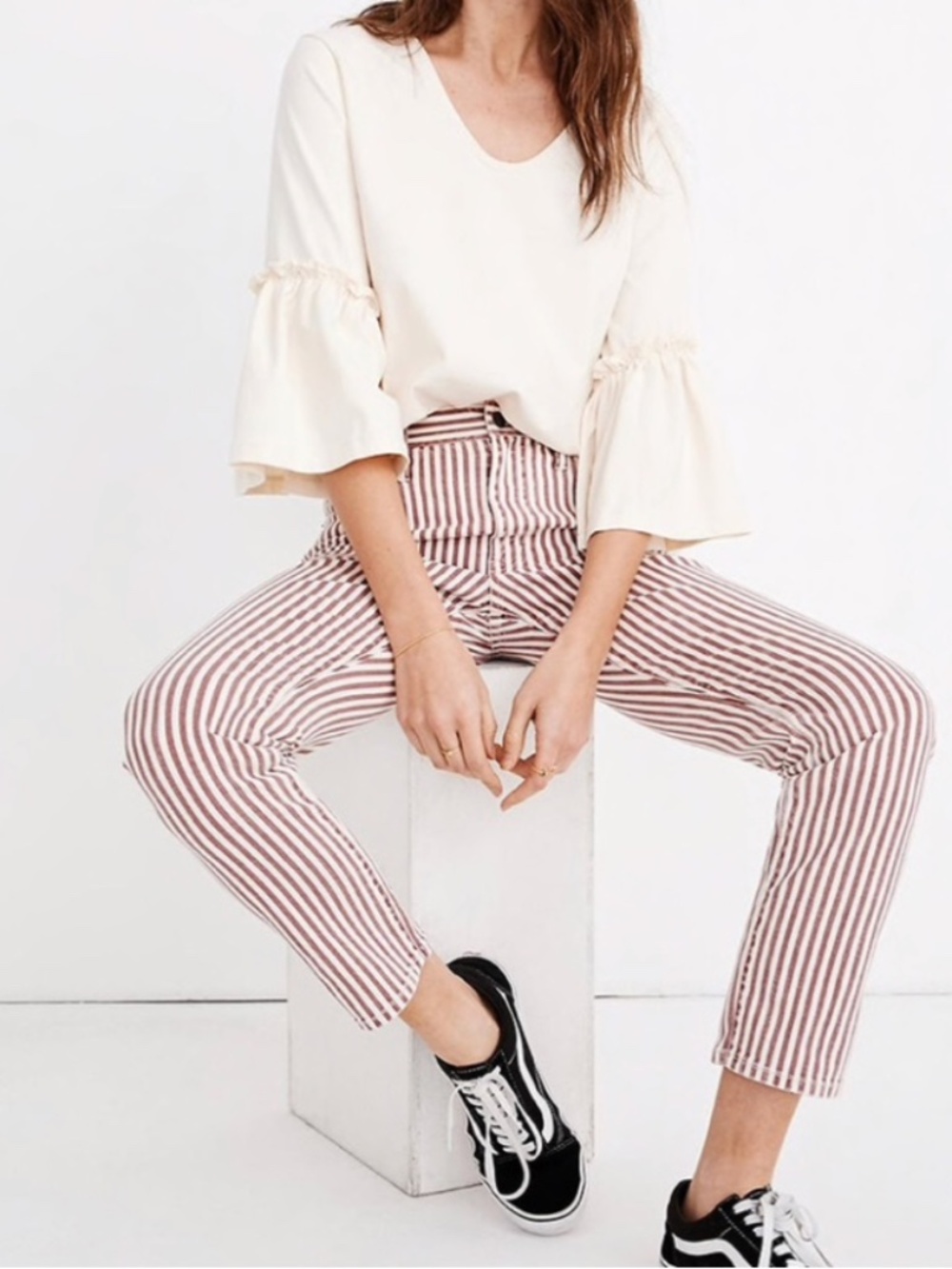 MadeWell Striped High Rise Slim Straight Jeans Red White Size 25